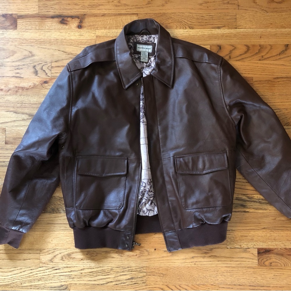 Vintage Scandia Woods Brown Leather Jacket Mens Large Full Zip Biker Bomber 90s